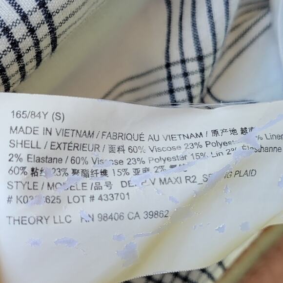 Theory Deep V Maxi Midi Dress In Plaid Viscose Blend Small - Picture 7 of 7